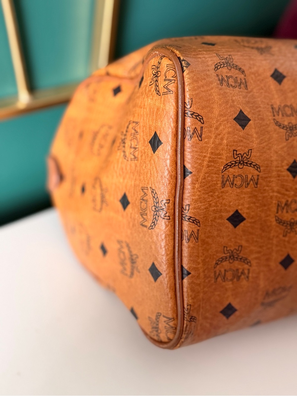 MCM Cognac Visetos Boston Satchel - Cognac Leather - Picture 10 of 12